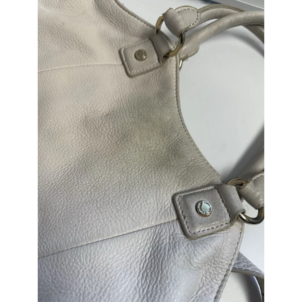 Calvin Klein Ivory Leather Double Strap Satchel Shoulder Handbag